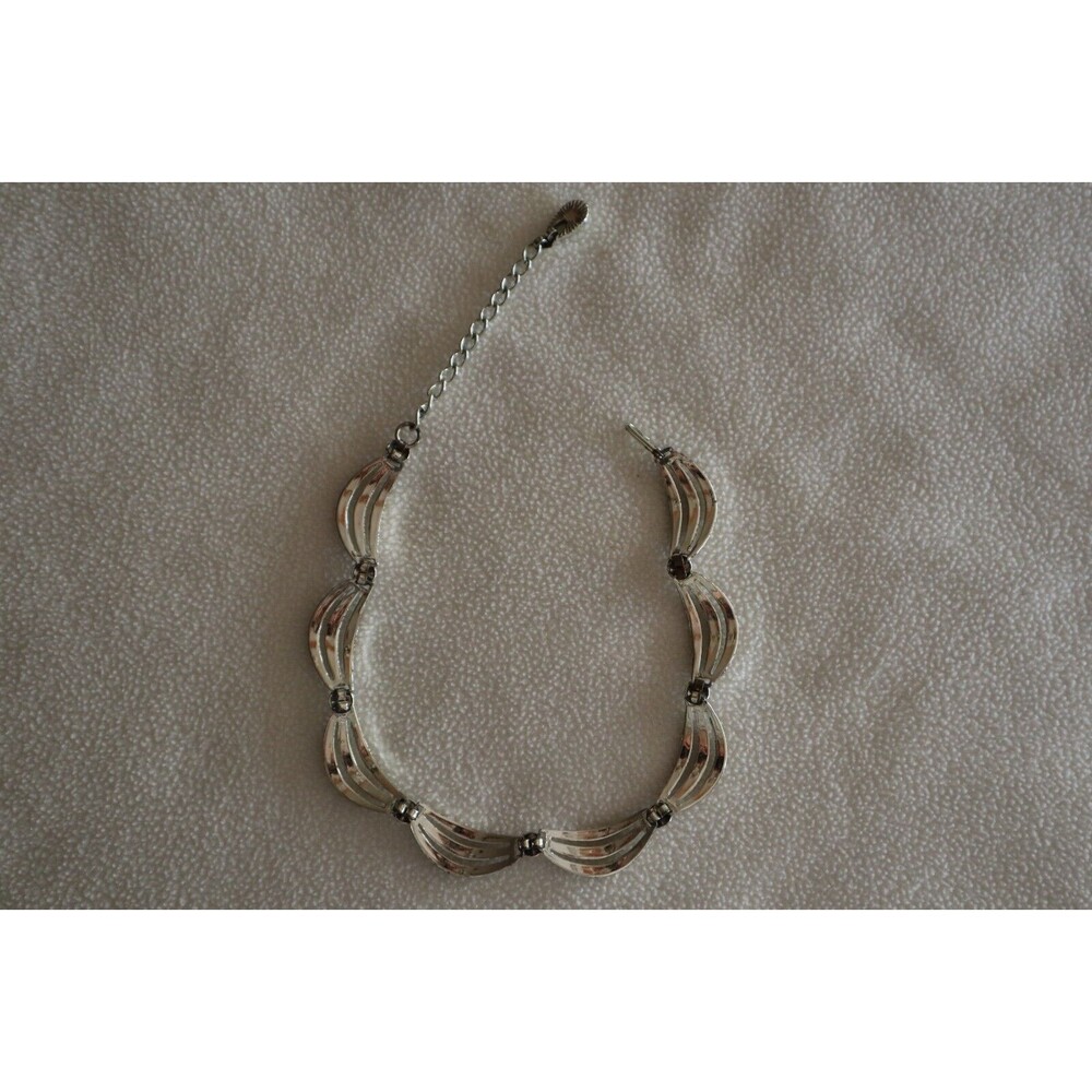 Vintage Scalloped Garland Beaded Swag Silver Tone Choker Necklace 16/17" - Picture 8 of 11